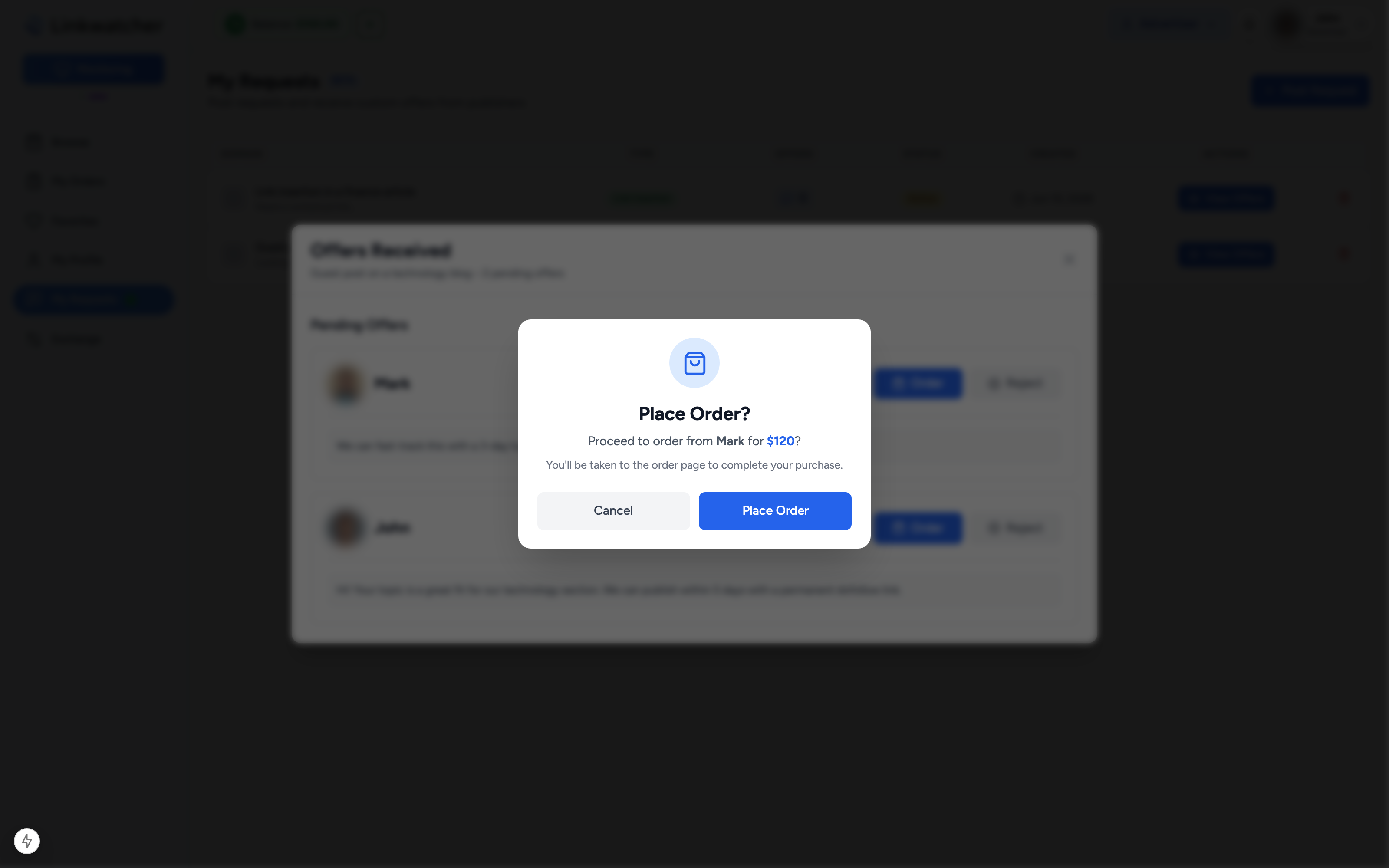 Accept confirmation for an offer leading into the prefilled order flow