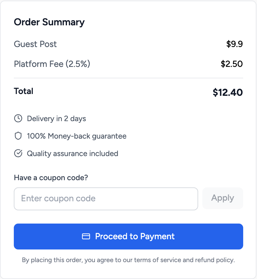 Proceed to Payment button at the bottom of the Create Order page